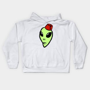 green alien wearing a fez Kids Hoodie